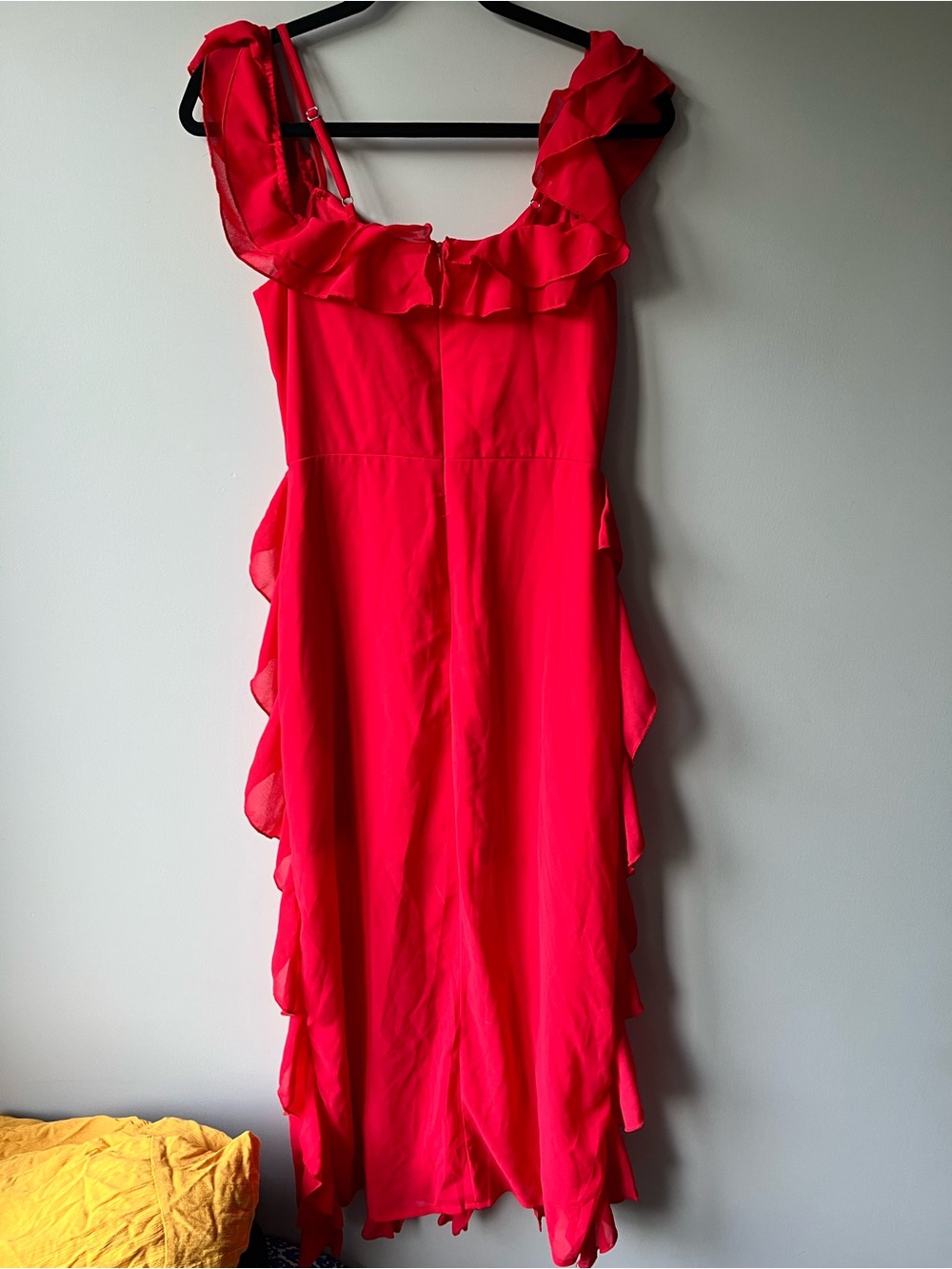 Eilly Bazar Ruched Off-Shoulder Red High-Low Ruffle Dress size small - Picture 10 of 13